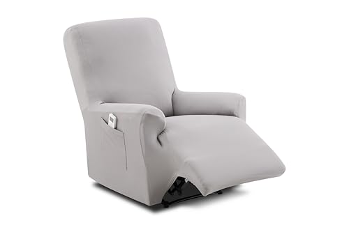 Textilhome Funda Sillón Relax Reclinable Elástica TEIDE, 1 Plaza de 70 a 100 cm, Protector Universal Ajustable con Espuma Antideslizante, Color Grisclaro Lavable y Resistente.
