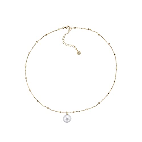 Duran Exquse Colgante colección CoCo con cadena de bolitas y perla barroca realizado en plata 925 bañado en oro amarillo de 40 + 5 cm