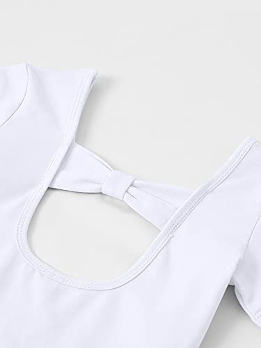 Stelle Girls Bow Back Short Sleeve Leotard For Dance, Gymnastics And Ballet (1-White, 4T) #TOP4