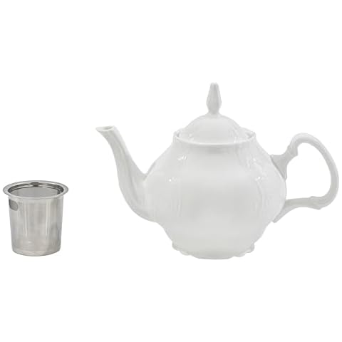 White Porcelain 34 Oz Teapot with Stainless Steel Infuser Filter 304 Food Standard Cover