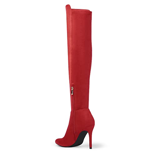 DREAM PAIRS Women's Over The Knee Thigh High Boots Long Stretch Pointed Toe Stiletto High Heels Fall Sexy Boots,Size 9.5,Red/Suede,SDOB2214W