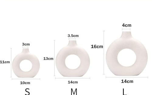 Image of PUREZENTO White Ceramic Donut Vase 4.3, 5.3 & 6.2Inch - Set of 3 | Decorative Donut Vase for Dried Flowers & Pampas Grass | Vases for Modern Home Decor, Living Room, Office Decor