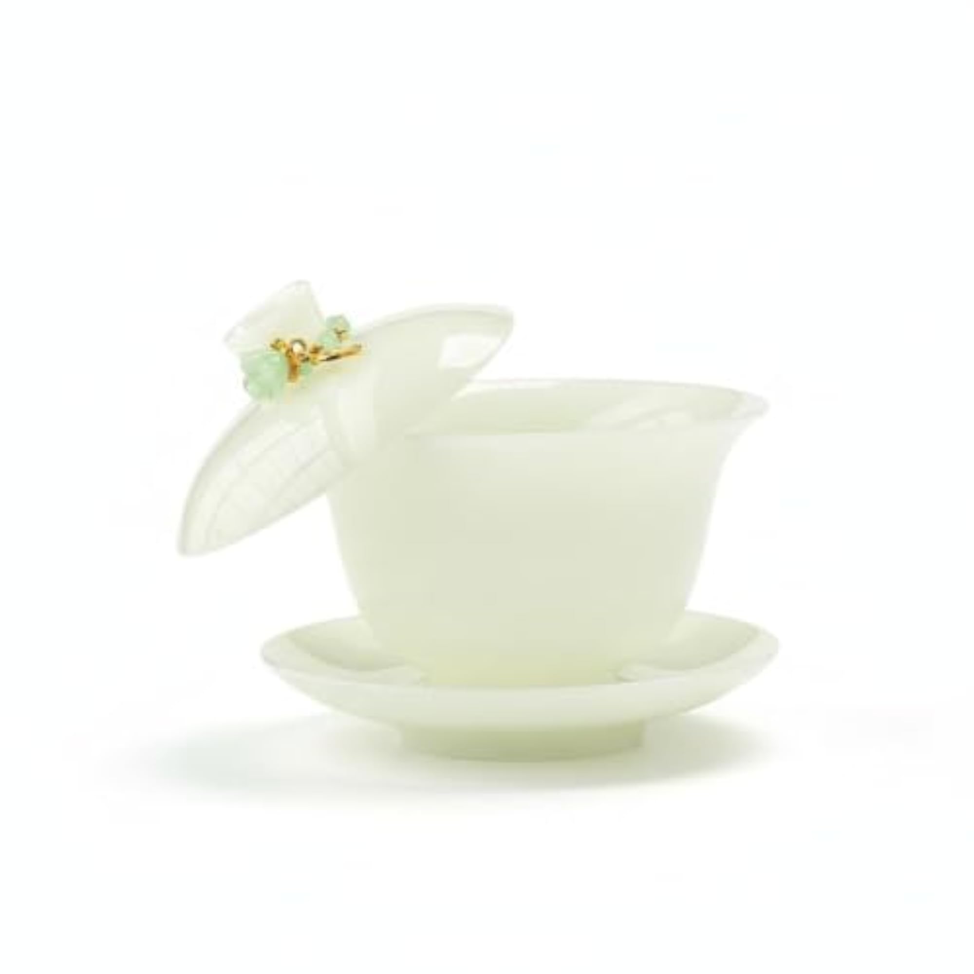Jade Ceramic Gaiwan Tea Bowl with Suspended Lid, White