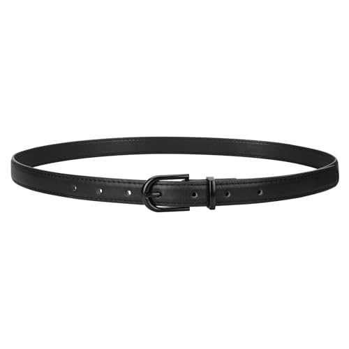 JASGOOD Womens Thin Leather Belt Skinny Faux Leather Belt for Jeans Dress with Black Buckle,Black/Fit Waist Size 21-25 inch