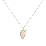 Sonateomber Gold Leaf Pearl Pendant Necklace for Women, Cute Dainty 14k Plated Rhinestone Dangle Chain Wedding Everyday Prom Fashion Jewelry Gift