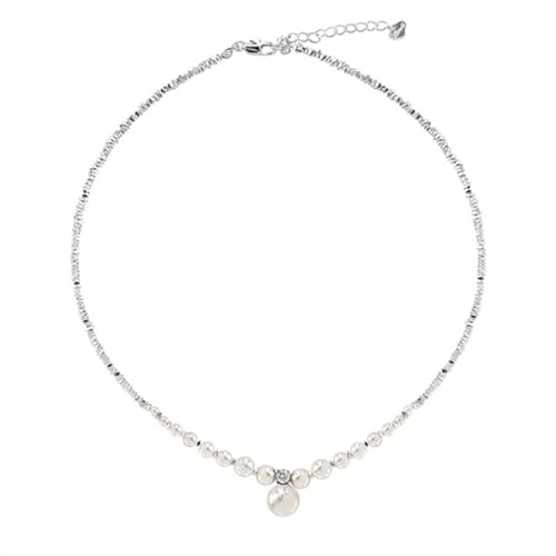 Collier perle femme argent 925 avec chaîne bloc métallique fantaisie