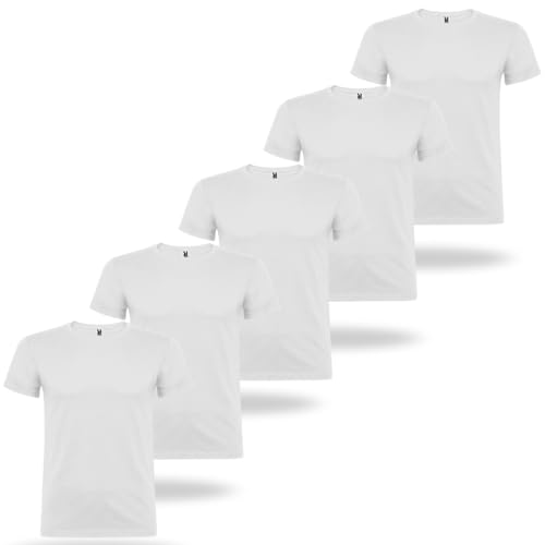 ROLY Pack Camisetas Manga Corta Hombre Beagle, Camiseta Hombre 100% algodón, Camiseta Interior, Ropa Hombre, Camiseta Blanca (FR/ES, Letras, L, Regular, Regular, 5, Blanco)