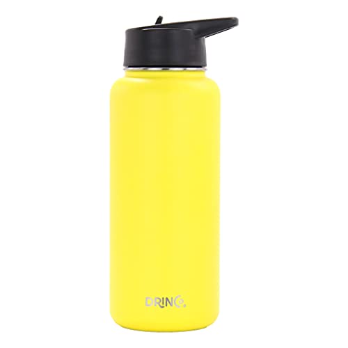 Image of Drinco Stainless Steel Water Bottle Spout Lid Vacuum Insulated Double Wall Water Bottle Wide Mouth Leak Proof Keep Cold Sport Camping Hiking (32oz Yellow)