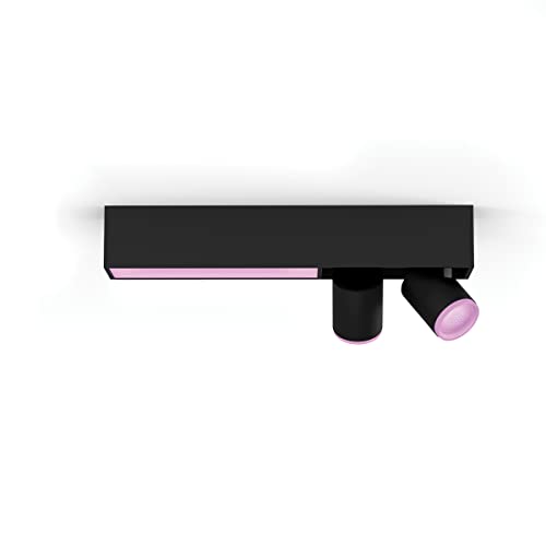 Philips Hue Centris Opbouwspot 2-Lichts - Wit en Gekleurd Licht - Duurzame LED Verlichting - Dimbaar - Verbind met Bluetooth of Hue Bridge - Werkt met Alexa en Google Home - Zwart - Rechthoekig