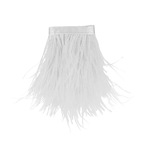 1 m de plumas de avestruz, flecos con cinta de raso, borla ancha y sedosa para vestidos, costura, manualidades, disfraces, paquete decorativo (blanco)