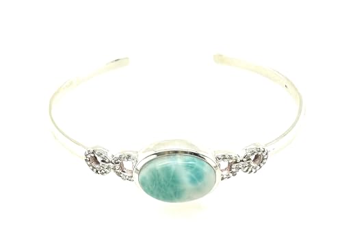 Natural Dominican Larimar 925 Solid Sterling Silver Cuff Bracelets