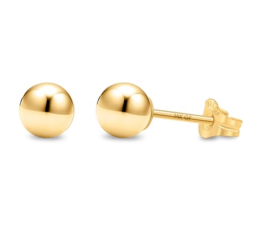 Kezef 14K Gold Filled Stud Earrings for Women   Pendientes de Oro Relleno Real, Pendientes redondos hipoalergénicos de oro macizo   5mm
