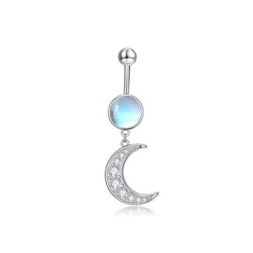 OUTANG Moon Belly Button Ring for Women 925 Sterling Silver 14G Moonstone Moon Dangling Navel Piercing Nail Jewelry Gifts for Ladies