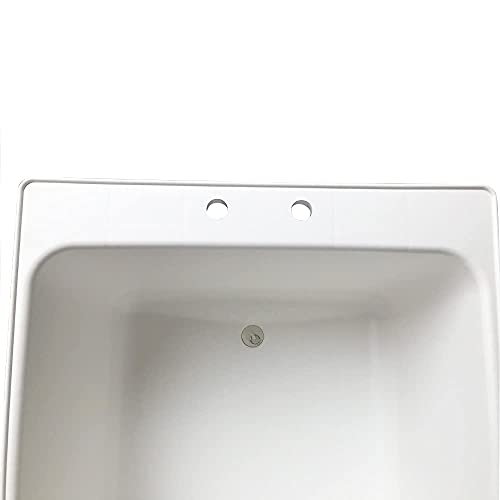 Free Standing Laundry Tub White Utility Sink Basin Fixture With Floor Mount Grey Steel Legs, 23 In. Wide, 25 In. Long, 15 In. Height, 4 In. Center Set Holes #TOP4