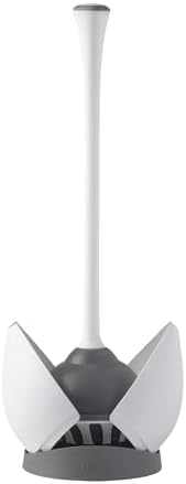 Clorox Toilet Plunger with Hideaway Holder Caddy Heavy-Duty Compact Design with Non-Skid Rubber Base for Bathroom Convenient Storage Toilet Unclogger, 6.5x19.5-Inch, White - 1