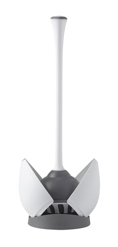 Image of Clorox Toilet Plunger with Hideaway Holder Caddy Heavy-Duty Compact Design with Non-Skid Rubber Base for Bathroom Convenient Storage Toilet Unclogger, 6.5x19.5-Inch, White