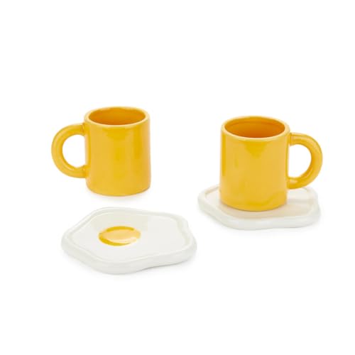 Balvi Set tazzine da cafè Sunny Side Up Due tazze con piattini a forma di uovo fritto Ceramica