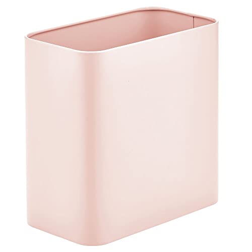 Image of mDesign Metal Wastepaper Bin - Compact Rectangular Bathroom Bin - Rubbish Basket for Home and Office - Light Pink