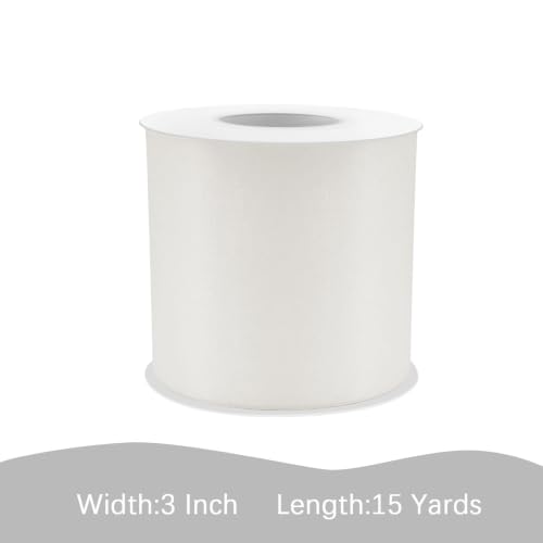 Image of Off White Satin Ribbon 3 inch X 15 Yards Polyester Ribbon for Gift Wrapping Very Suitable for Weddings Party Hair Bow Invitation Decorations and More