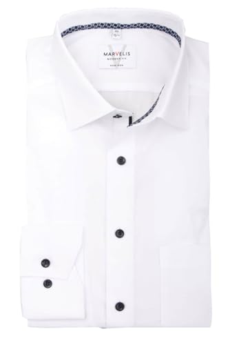 Chemise Marvelis homme coupe moderne coton popeline blanche manches longues avec poche
