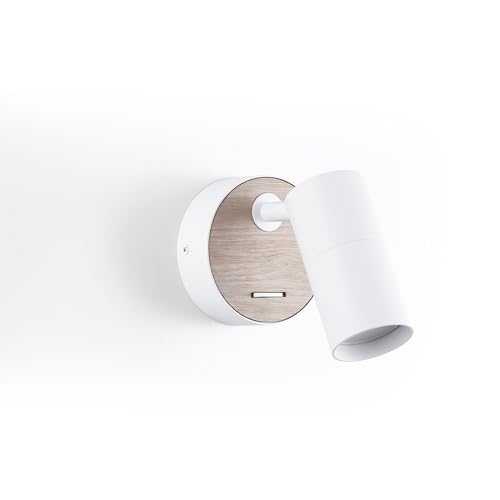 BARCELONA LED - Aplique de Pared LED VILSA con Foco Orientable – Diseño Minimalista. Acabado Madera – Interruptor Integrado – Casquillo GU10, para cabeceros de cama, Dormitorios, Sala de Estudio.