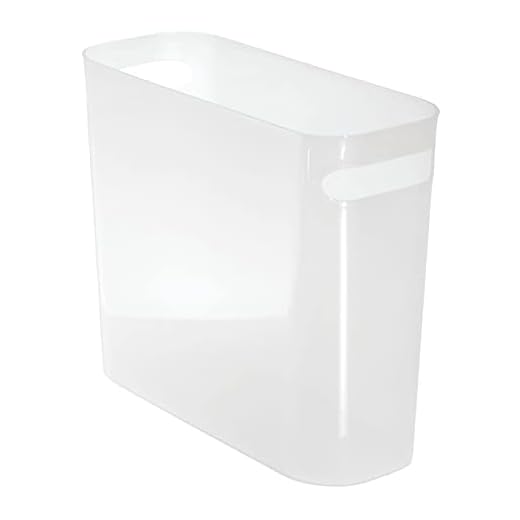 mDesign Plastic Small Trash Can, 1.5 Gallon/5.7-Liter Wastebasket, Narrow Garbage Bin with Handles for Bathroom, Laundry, Home Office - Holds Waste, Recycling, 10" High - Aura Collection, Frost White