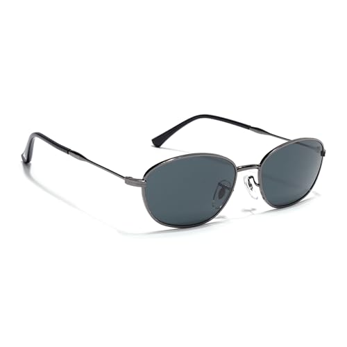 Image of Voyage Oval Polarized Sunglasses for Men & Women (Black Lens | Grey Frame - MG7625)