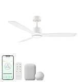 East Grove Home Madera 52in 3-Blade Smart Indoor or Outdoor Ceiling Fan 2700K-6000K CCT Tunable Range LED Light Kit in Matte White with White Solid Wood Blades Works With iOS or Android App