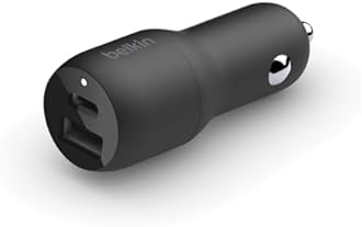 Belkin 37W Dual Port Fast Car Charger, USB Type C 25W PPS and USB A 12W for Samsung Galaxy S23, S22, Ultra, 5G, Plus, Note 20, iPhone 14, 13, 12, Pro, Max, Mini & More - Black 12 Volts