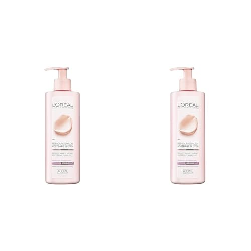 L'Oréal Paris Gesichtsreinigung, Reinigungsmilch zur Entfernung von Make-up, Mit Rosen-und Jasminextrakt, Auch für sensible Haut geeignet, Kostbare Blüten, 1 x 400 ml (Packung mit 2)