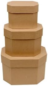 Factory Direct Craft Handcrafted Paper Mache Rectangular Octagon Boxes - 3 Boxes (1 of Each Size)