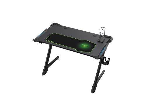 ULTRADESK-Space-V2-Escritorio-para-Juegos-con-Alfombrilla-De-Raton-XL-LED-RGB-Estante-para-Regletas-Estante-para-Juegos-Estructura-De-Aluminio-Resistente-Negro-Patas-En-Forma-De-Z-113×61-cm
