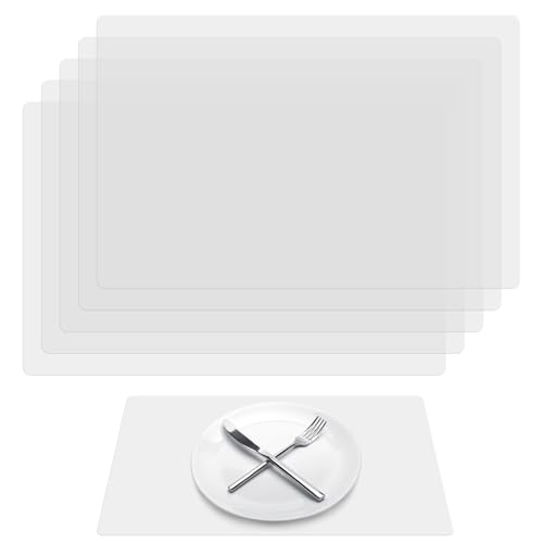 Tecmisse 5 PCS Plastic Placemat Heat Resistant Washable Table Mats, Clear Placemats for Table, Dining, Kitchen, Crafting and Shelf Liner, 17 x 11 Inch