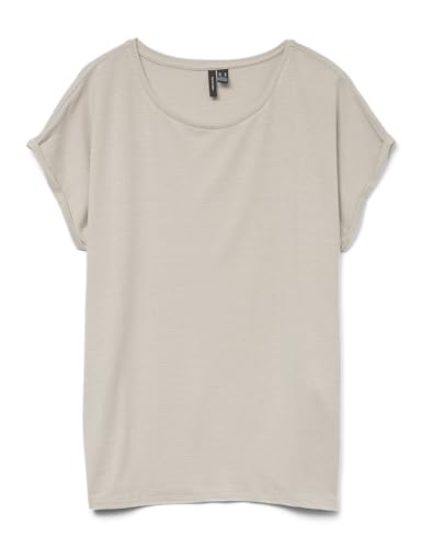 Vero Moda Camiseta para Mujer Vmlava Plain SS Top Stripe Ga, Oatmeal/Stripes:Gold Lurex, L