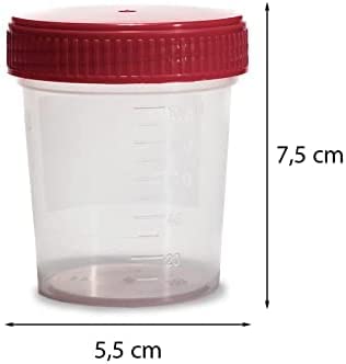 SUMEDTEC 10er Pack (120 ml) sterile Urin-Analyse-Behälter mit luftdichtem Deckel und Namensschild.