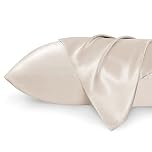 Bedsure Satin Pillowcase for Hair - Similar to Silk Pillowcase, Cooling Pillow Cases 2 Pack with Envelope Closure, Gifts for Women, Queen & Standard Size 50x75 cm, Beige