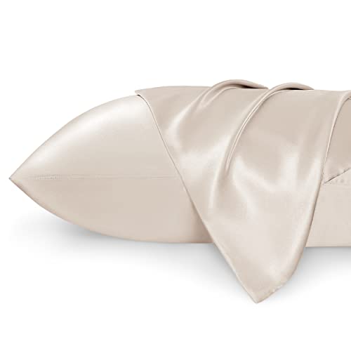 Bedsure Satin Pillowcase for Hair - Similar to Silk Pillowcase, Cooling Pillow Cases 2 Pack with Envelope Closure, Gifts for Women, Queen & Standard Size 50x75 cm, Beige