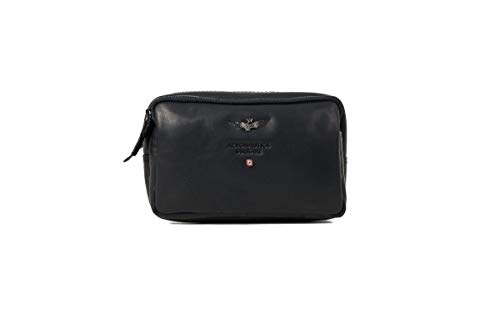 Aeronautica Militare Pochette Con Tracolla E Polsiera Uomo Vera Pelle Nero