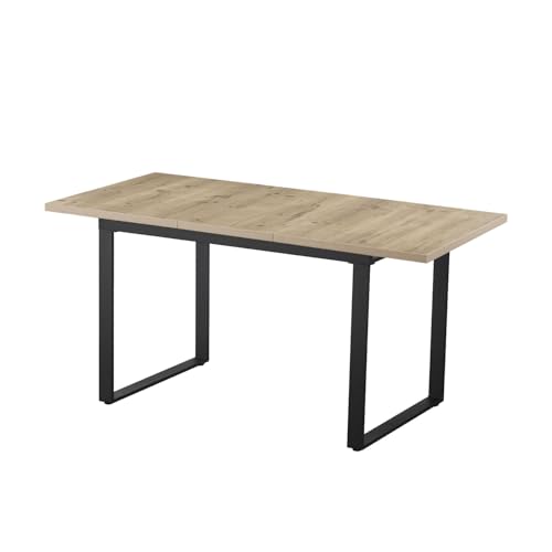B&D home Esstisch Anna, ausziehbar 120-160 x80 cm 4-6 Personen Küchentisch Holztisch mit Kufengestell schwarz für Küche, Esszimmer, skandinavisch Industrial Design, Sandeiche Optik, 11202-US-EISA-P