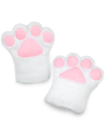 BNLIDES Fluffy Cat Fursuit Paws Gloves for Adults White