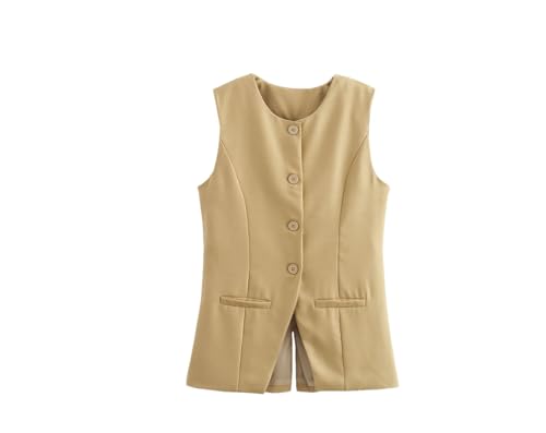 Ensemble gilet vintage femme col rond sans manches kaki top solide vêtement rétro taille M chic