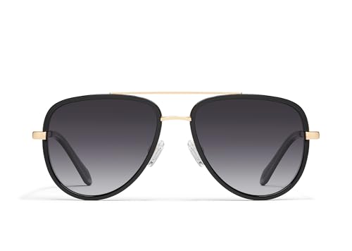 QUAY - Sunglasses for Men & Women, Medium Aviator Shades, UV Protection Lenses (All In, Shiny Black Gold/Smoke Fade)