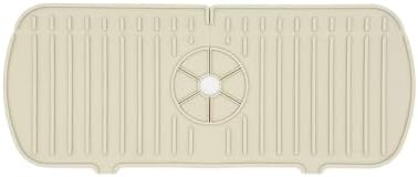 Silicone Sink Splash Guard, 14″ Silicone Faucet Water Drip Catching Mat, Dish Soap, Sponge, Kitchen Accessories Holder Mat For Kitchen Sink, Bathroom, Laundry Room & RV (Cream)