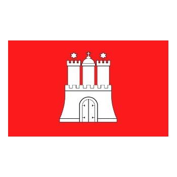 La bandera de Hamburgo ondeando en el viento en un día despejado