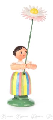 Rudolphs Schatzkiste Osterdeko Blumenmädchen mit Gänseblume - Holzfigur – Ostern und Frühjahr - Handarbeit Erzgebirge – Höhe ca. 11 cm - NEU