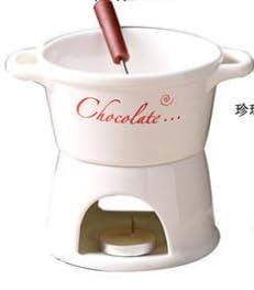 Juego de taza de fondue de chocolate con tenedor, juego de fondue de chocolate de 300 ml, calentador de tazas de cerámica para queso, cacao, mantequilla y dulces, regalo romántico con velas para