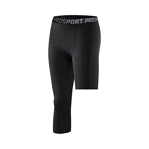 XIYAO Pantaloni a Compressione da Uomo 3/4 Compressione su Una Gamba Capri Collant Pallacanestro Atletico Livello Base Collant Ghette per Allenamento in Esecuzione