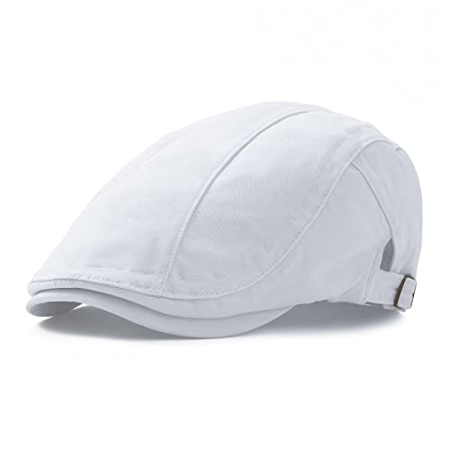 VOBOOM Men Cotton Newsboy Beret Hat Duckbill Buckle Cabbie Cap, White, One size