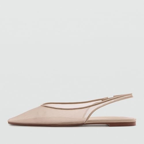 Image of Nude Mesh Slingback Flats for Women Stylish Pointed Toe Design with Comfortable Mesh Material for Breathable Party Dress Elegant Shoes Size 8.5