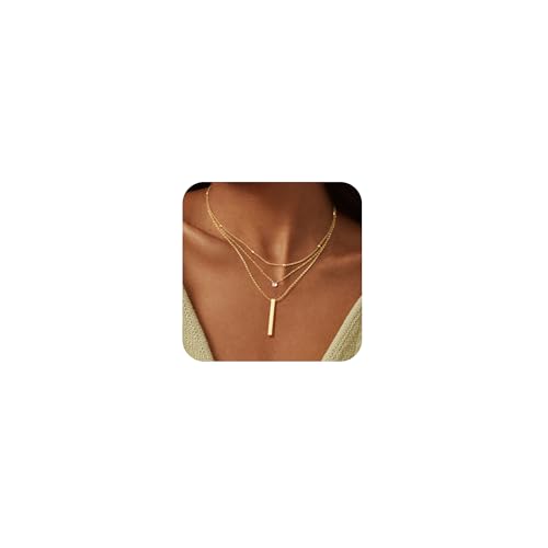 Picuzzy Layered 14K Gold Plated Choker Necklaces for Women Stackable Stacked Stacking Layering Dainty Necklace Cubic Zirconia CZ Beach Bar Pendant Chain Necklaces Trendy Jewelry Set for Women
